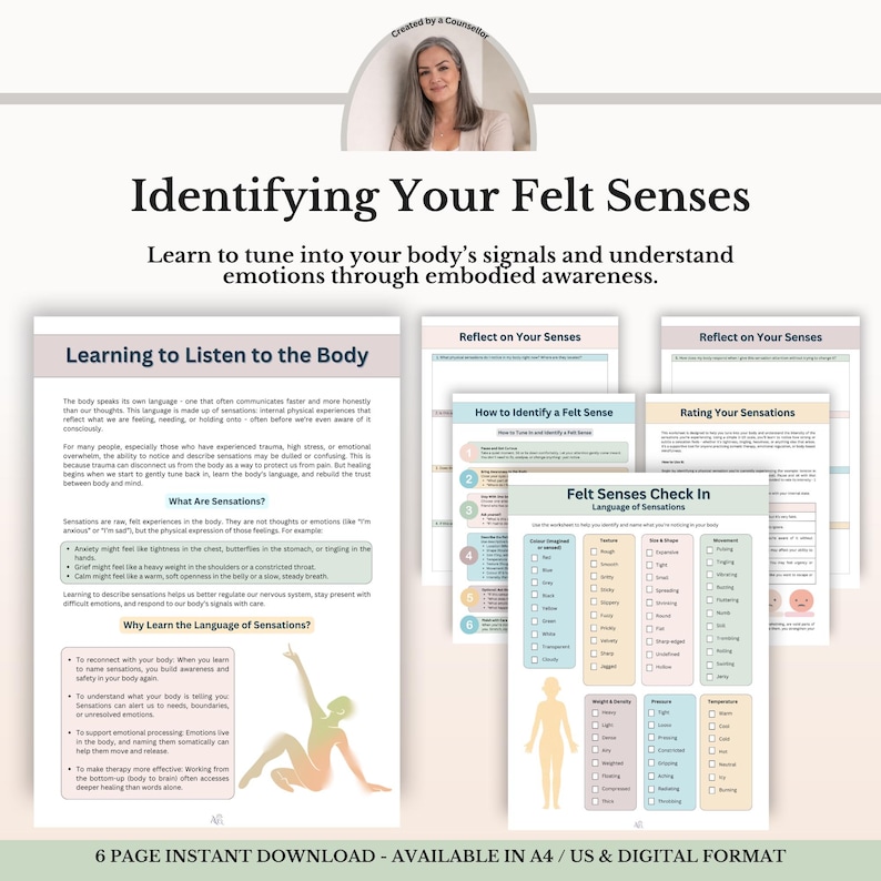 Felt Sense Workbook, Somatic Awareness Emotional Regulation Body Based ...