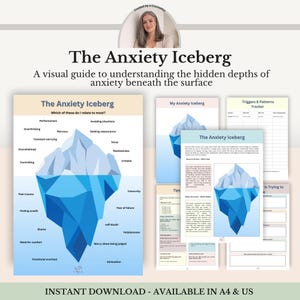 Ångest Isberg Arbetsblad PDF, Terapiresurs, Verktyg för mental hälsa, Rådgivning Psykoedukation