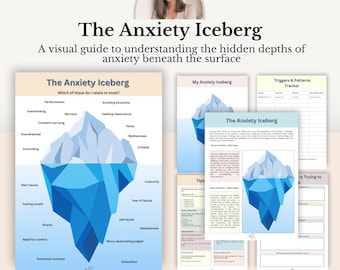Scheda di lavoro "Iceberg dell'ansia" in formato PDF, risorsa terapeutica, strumento per la salute mentale, psicoeducazione per la consulenza.