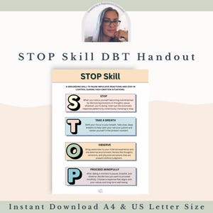 DBT STOP Skill Handout for Emotional Regulation & Mindfulness – Impulse Control Tool for Distress Tolerance Support