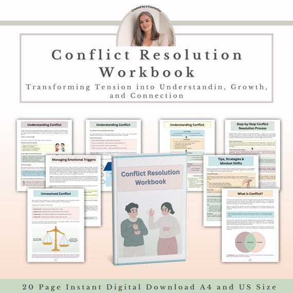 Conflict Resolution Workbook PDF, Relationship Communication, Therapy Worksheets, Communication Skills