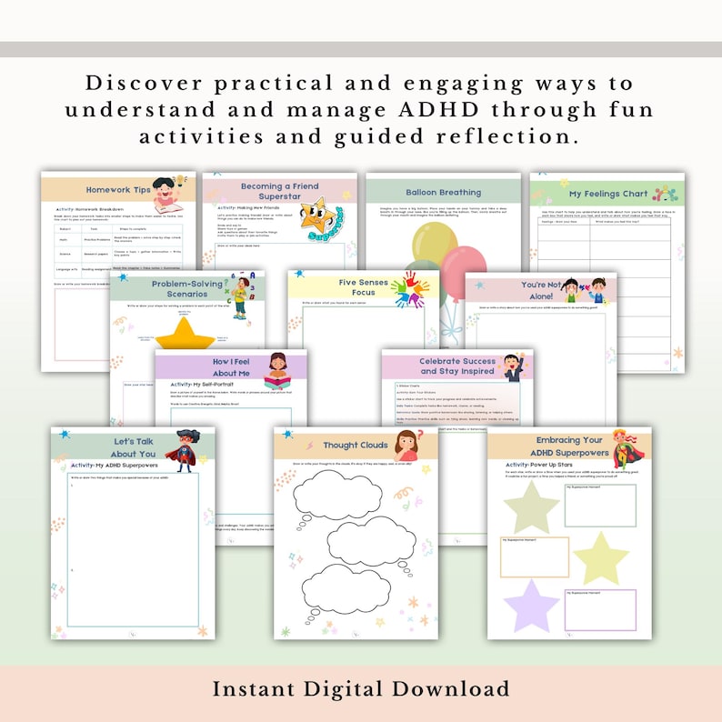 Kids ADHD Workbook, Executive Function Coping Skills Emotional ...