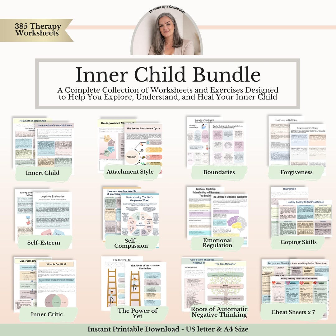 Inner Child Healing Bundle, Therapy Worksheets Shadow Work & Emotional ...