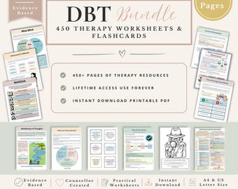 Paquete de cuadernos de trabajo de Terapia Dialéctica Conductual (DBT), hojas de trabajo de Terapia Dialéctica Conductual, regulación emocional, tolerancia a la angustia, efectividad interpersonal (PDF).