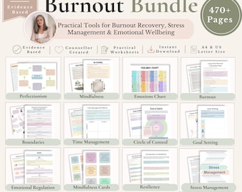 May include: A digital Burnout Bundle containing 470+ pages of practical tools for stress management and emotional wellbeing. Includes worksheets on perfectionism, mindfulness, emotions, boundaries, time management, and goal setting.