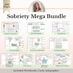 Sobriety Mega Bundle: Addiction Recovery Worksheets, Therapy Resources, CBT Techniques, and Relapse Prevention Plan