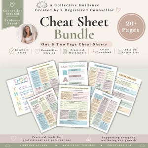 Therapy Cheat Sheet Bundle, 20+ Therapist Cheat Sheets, Counselling Resources, Therapy Tools, Mental Health Resources, Therapist Worksheets