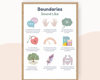 affiche des frontières | Décoration de bureau pour thérapie et counseling | Citations motivantes sur la psychologie | Art mural pour la santé mentale