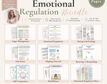 Emotional Regulation Bundle, Coping Skills Worksheets, Self Regulation Activities, Therapy Workbook, Mindfulness Tools & Mental Health PDF