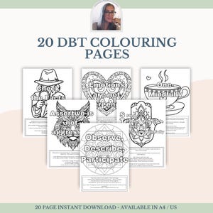 DBT Colouring PDF - 20 Therapeutic Mindfulness Pages for Emotional Regulation & Mental Health Support Printable Worksheets