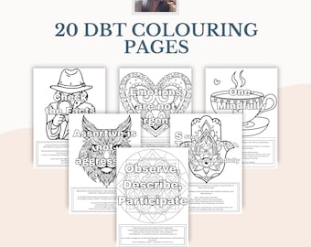 DBT Mindfulness Coloring Pages, Emotional Regulation Coping Skills Therapy Printables