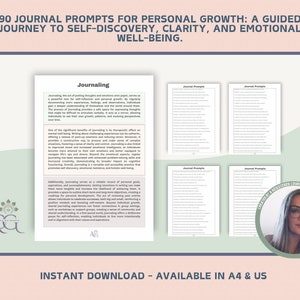 90 journal prompts for self discovery, mental health and personal growth, guided journaling, mindfulness and self-care, daily reflection