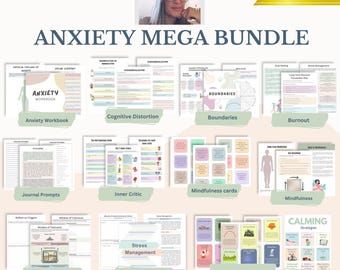 Anxiety Therapy Workbooks Bundle: Stress Relief, Mindfulness, Cognitive Distortions (Digital Download)