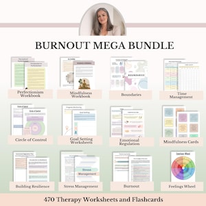 Burnout Recovery Worksheets, Therapy Bundle Mental Health, Stress Management Emotional Exhaustion Healing Guide Nervous System