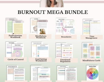 Hojas de trabajo para la recuperación del agotamiento, paquete terapéutico para la salud mental, gestión del estrés, guía para la curación del agotamiento emocional y el sistema nervioso.
