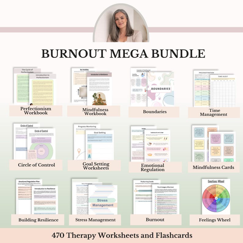 Burnout Recovery Worksheets, Therapy Bundle Mental Health, Stress ...