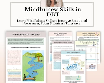 DBT Mindfulness Skills Worksheets, Mindfulness Handouts, Emotional Regulation Activities, Self Care Therapy Workbook, Mental Health PDF
