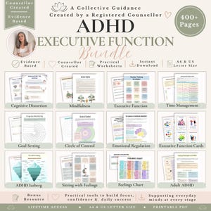 ADHD Bundle, ADHD Workbook, ADHD Skills, Executive Function, adhd Planner, Focus & Productivity, Therapy Worksheets