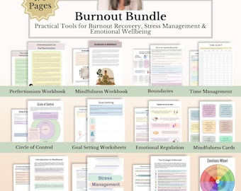 Burnout Recovery Bundle, Stress Management Worksheets, Self Care Workbook, Coping Skills & Mental Health PDF