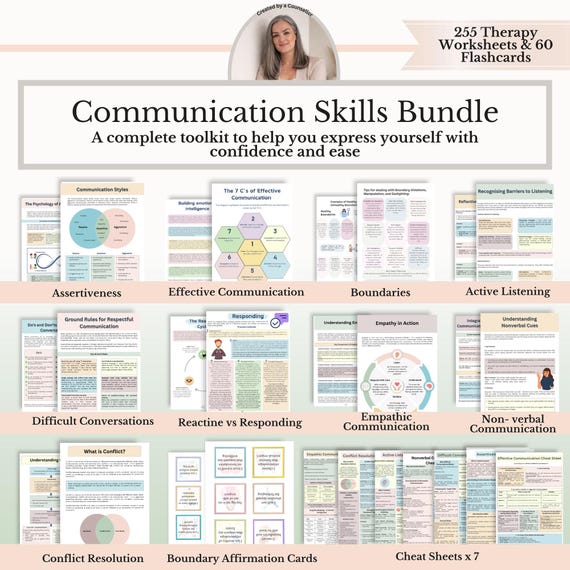 Communication Skills Bundle, Assertive Communication Worksheets, Conversation Starters, Therapy Worksheets, Counselling Tools PDF
