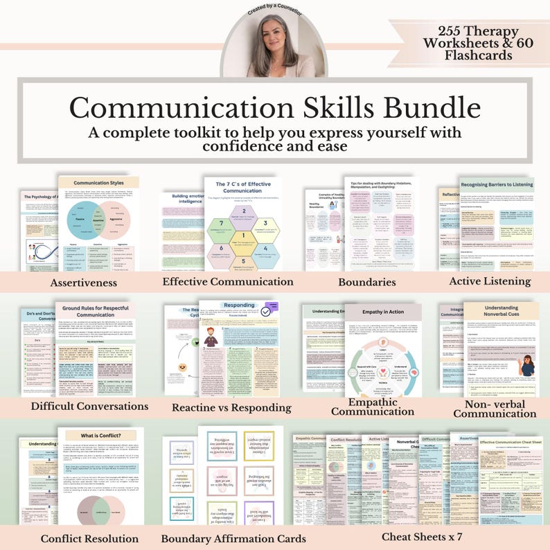 Communication Skills Bundle, Assertive Communication Worksheets, Conversation Starters, Therapy Worksheets, Counselling Tools PDF image 1