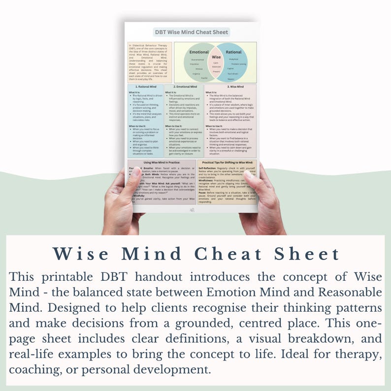 DBT Skills Printable: Wise Mind Cheat Sheet, Emotional Regulation (PDF ...