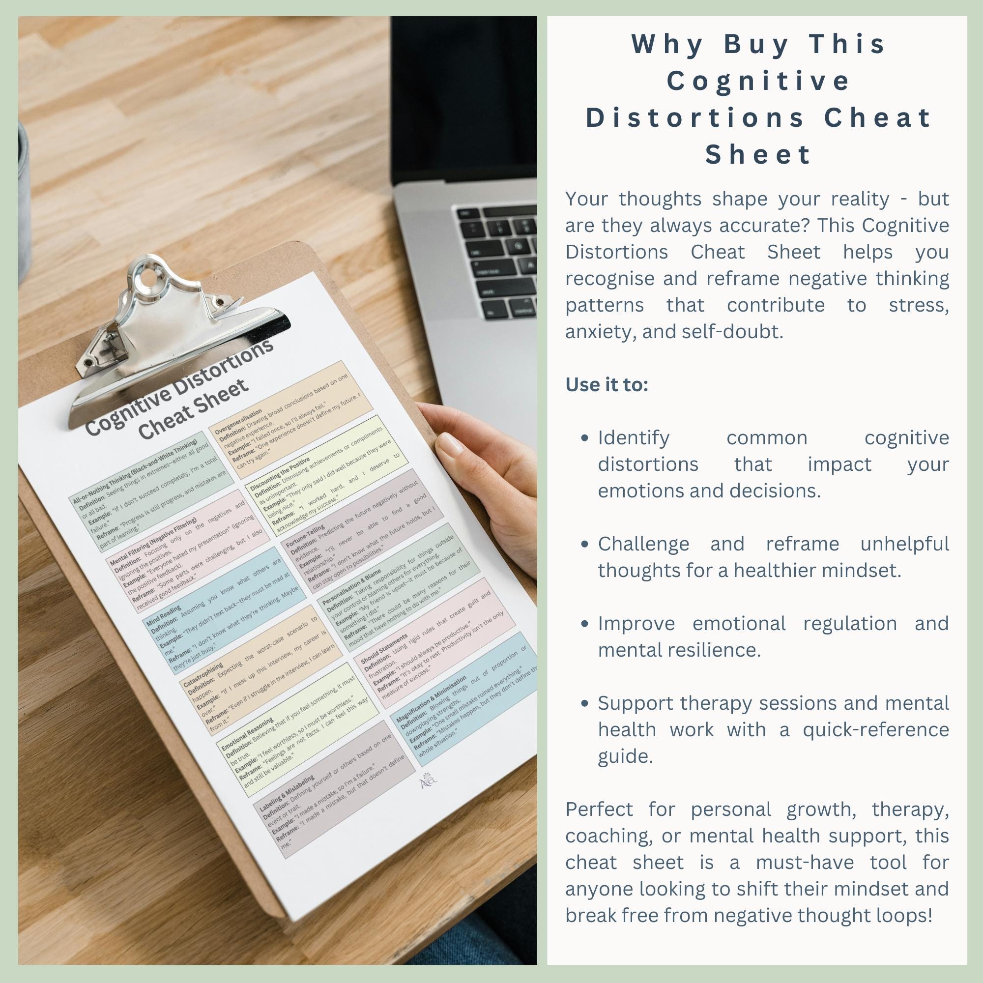 CBT Cheat Sheet, Cognitive Distortions Unhelpful Thinking Styles ...