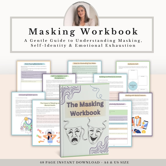 Masking Workbook, People Pleasing Recovery, Emotional Burnout & Self Identity Worksheets, Mental Health Therapy Journal PDF