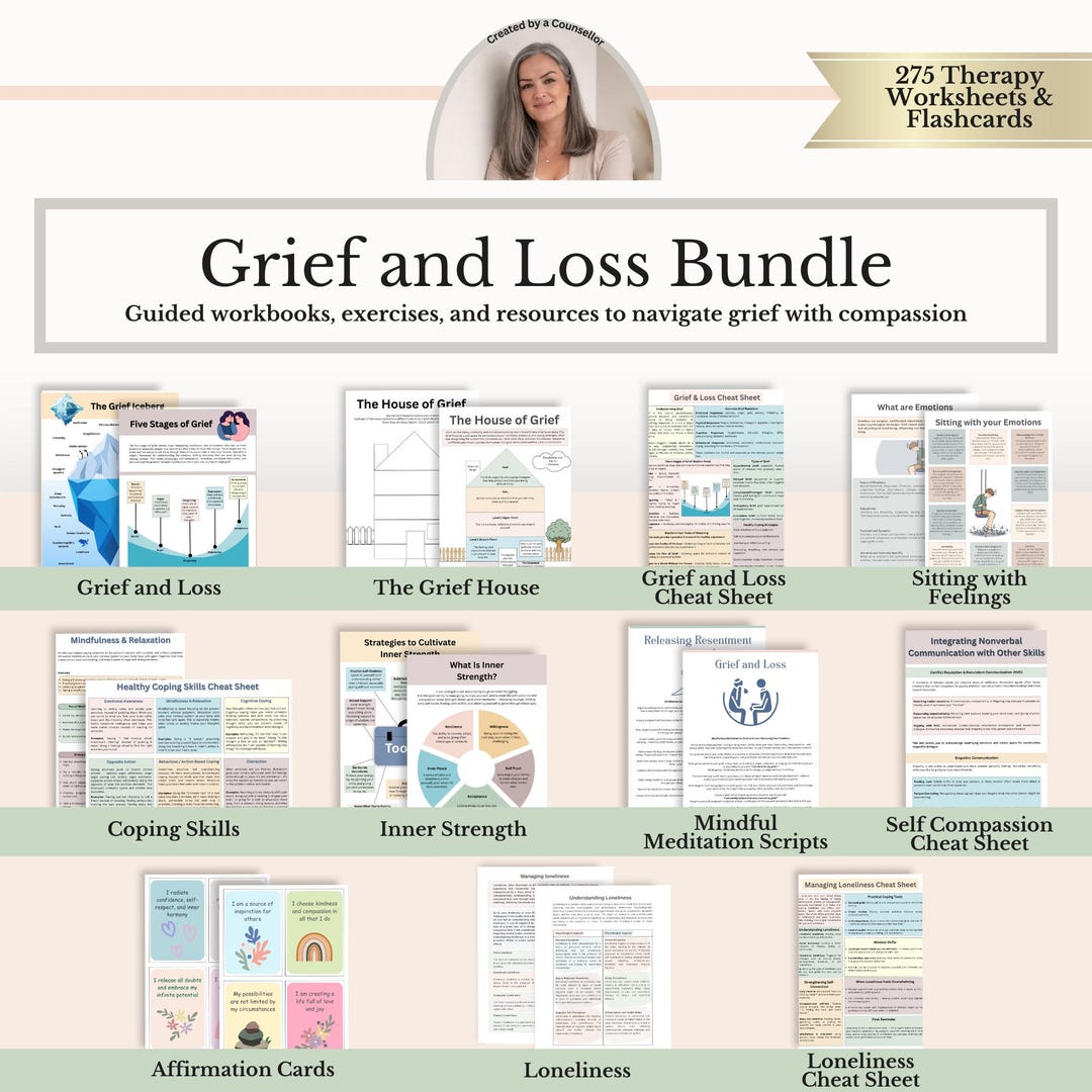 Grief and Loss Workbook Bundle, Bereavement Therapy Worksheets Coping ...