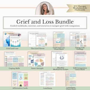Grief and Loss Workbook Bundle, Bereavement Therapy Worksheets Coping Skills PDF