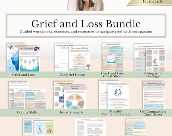Grief and Loss Workbook Bundle, Bereavement Therapy Worksheets Coping Skills PDF