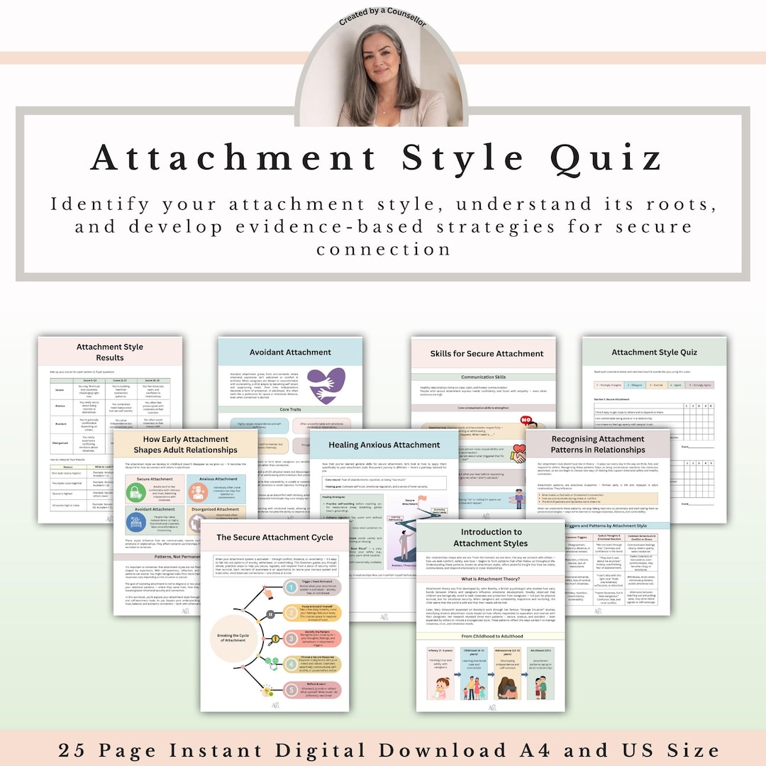 Attachment Styles Workbook & Quiz, Relationship Therapy Worksheets Self ...
