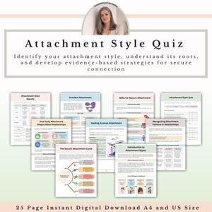 Attachment Styles Workbook & Quiz, Relationship Therapy Worksheets Self Help PDF