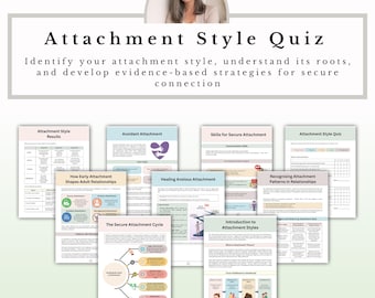 Attachment Styles Workbook & Quiz, Relationship Therapy Worksheets Self Help PDF