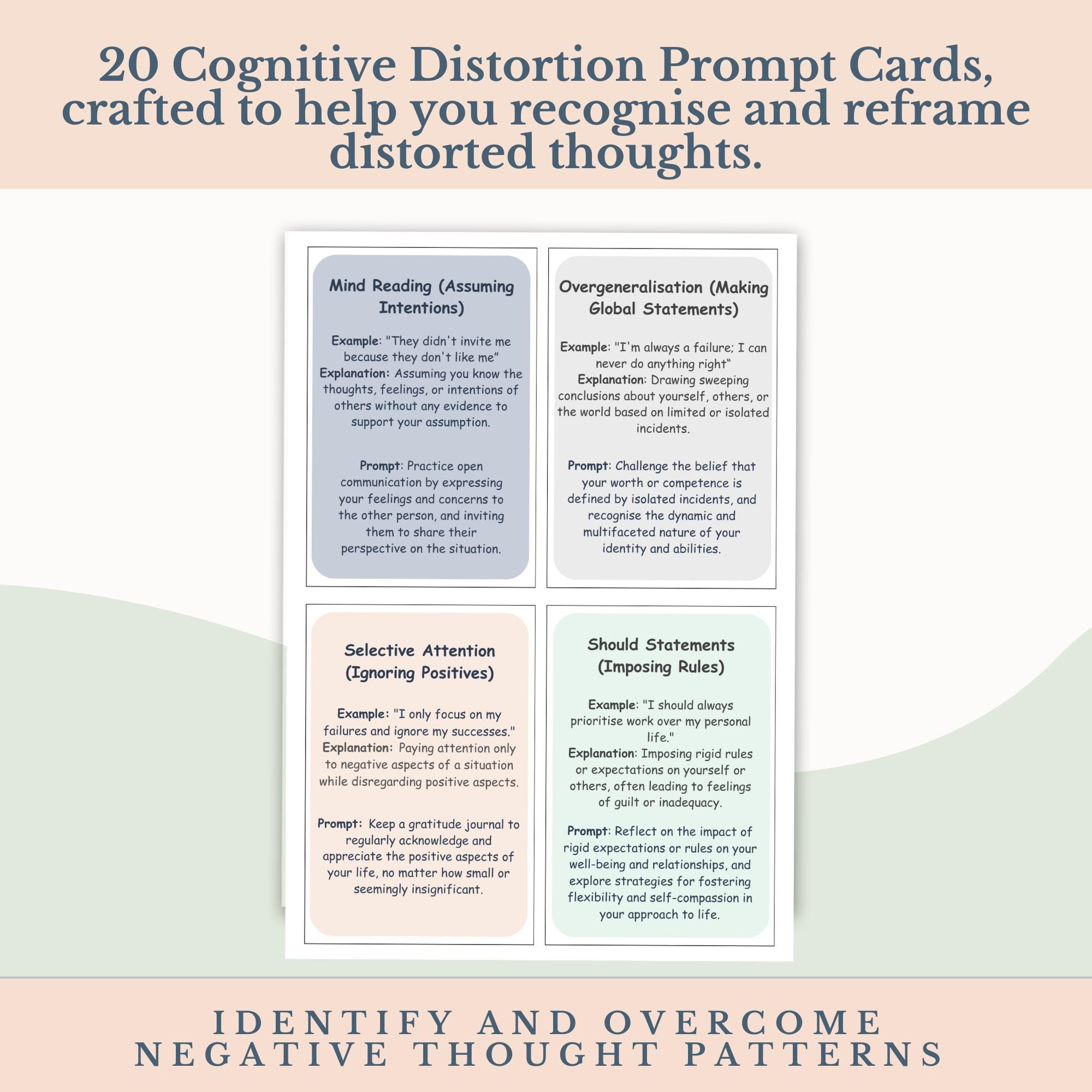 Cognitive Distortion Prompt Cards | Therapy Flashcards for CBT | Mental ...