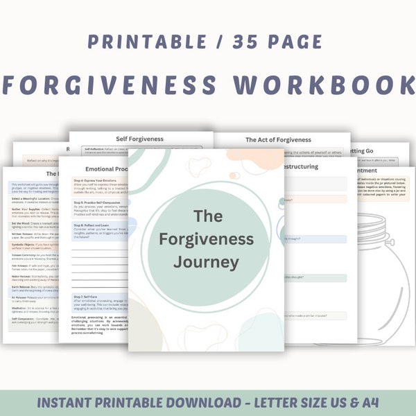 Self-forgiveness workbook / Self love / therapy worksheets / CBT  / Self-forgiveness worksheets / Healing