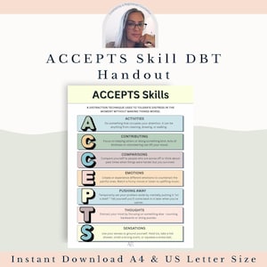 DBT ACCEPTS Skill Handout for Emotional Regulation - Distress Tolerance & Healthy Distraction Tool for Anxiety