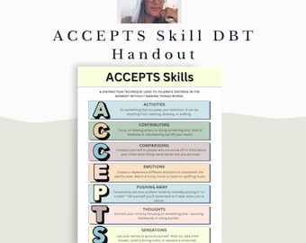DBT ACCEPTS Skill Handout for Emotional Regulation - Distress Tolerance & Healthy Distraction Tool for Anxiety