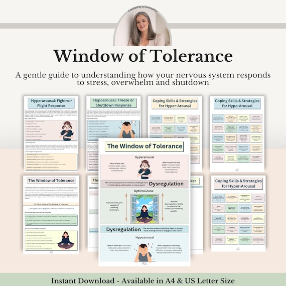 Window of Tolerance Worksheet PDF, Emotional Regulation, Trauma Therapy, Counselling Tool