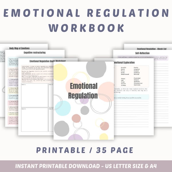 Emotional Regulation workbook / Emotions worksheets / therapy worksheets / Manage Emotions / Emotional regulation adult