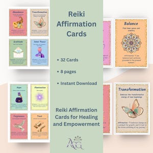 Tarjetas de afirmaciones de sanación de Reiki / Herramientas digitales descargables de Reiki para energía positiva y autocuidado
