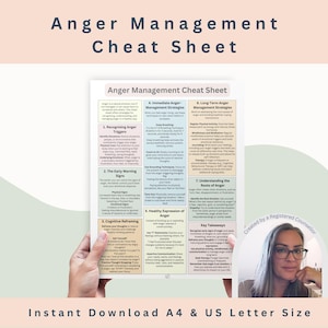Anger Management One Page Cheat Sheet | CBT Coping Skills for Emotional Support & Stress Relief Resources