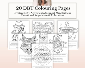 DBT Mindfulness Coloring Pages, Emotional Regulation Activities, Coping Skills Worksheets, Therapy Printables, Mental Health Resources PDF