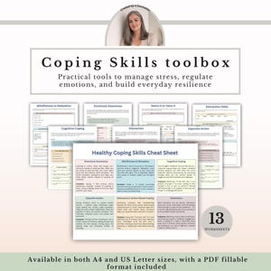 Coping Skills Toolbox, Emotional Regulation Stress Relief Therapy Worksheets PDF