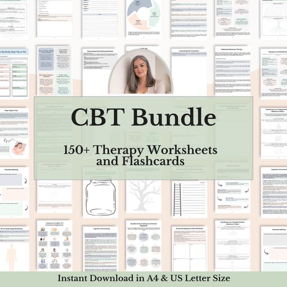 CBT Worksheets Bundle | Therapist sheets for Anxiety, Boundaries and Coping Skills | Printable PDFs