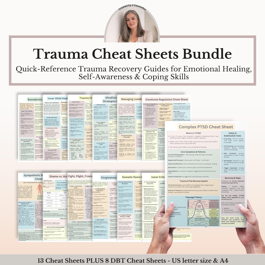 Trauma Cheat Sheets Bundle, Emotional Regulation, Coping Skills, DBT ...
