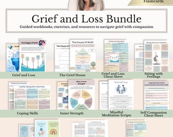 Grief & Loss Workbook Bundle, Bereavement Therapy Worksheets, Grief Coping Skills, Healing Journal, Counselling Resources PDF