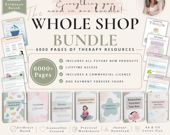 Mega Whole Shop Bundle: Trauma, Anxiety, CBT DBT Tools, Therapy worksheets PDF