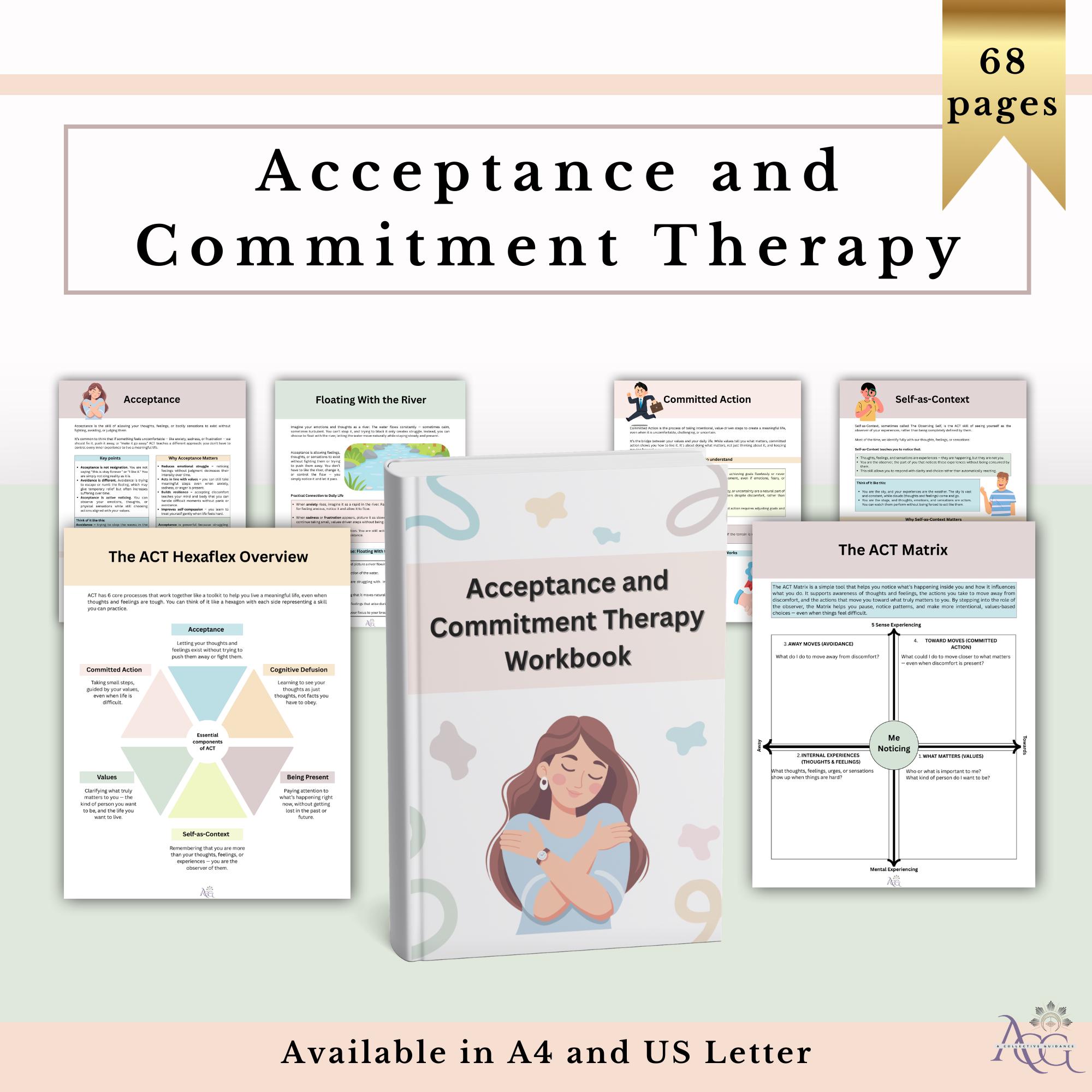 Acceptance and Commitment Therapy Bundle, ACT Worksheets Values ...