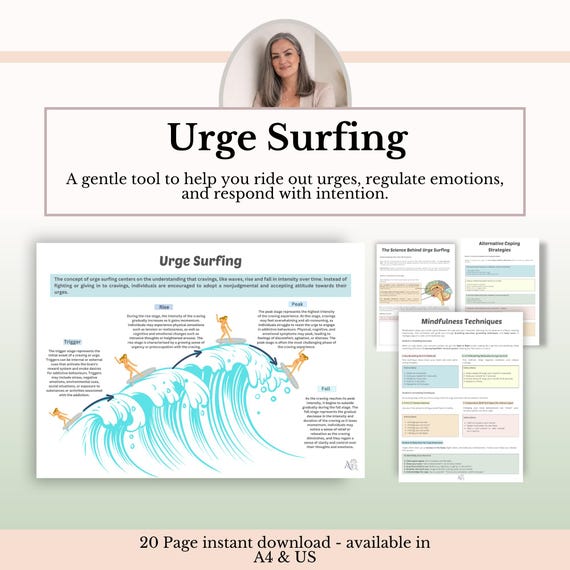 Urge Surfing Worksheet, Impulse Control Emotional Regulation Coping Skills PDF